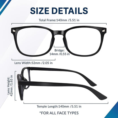Blue Light Glasses for Woman Men | 99% Blue Light Blocking Glasses for Computer Gaming TV Phone Screen Square Frame | Anti Eyestrain & UV Glare Protection - 2 Pair