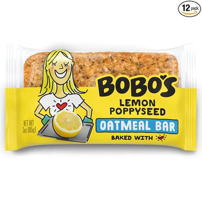 Bobo's Lemon Poppyseed Oat Bars, Gluten Free, Non-GMO, Whole Grain Oats, Pack of 12 | Snack Bars | On-the-Go | Made with Simple Ingredients