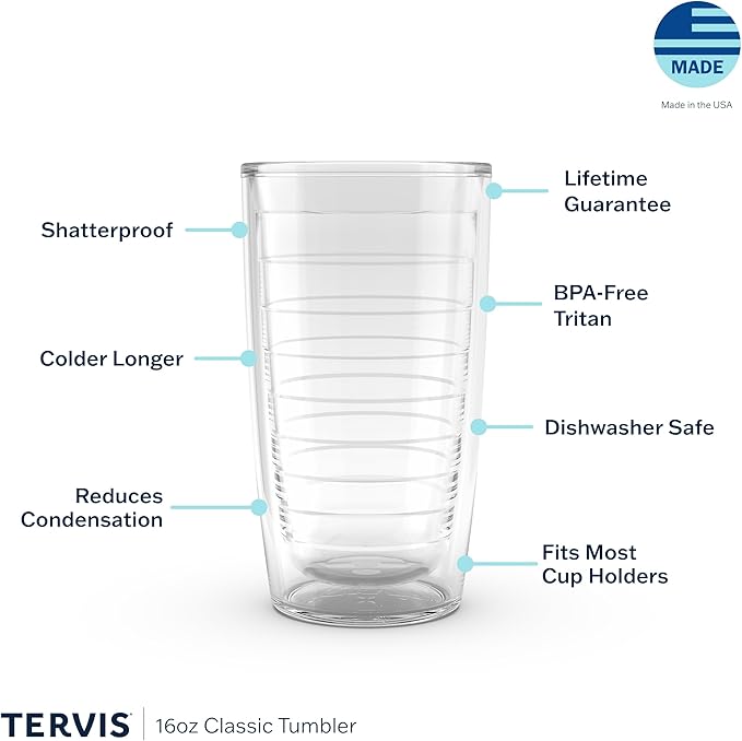 Tervis Clear & Colorful Tabletop Made in USA Double Walled Insulated Tumbler Travel Cup Keeps Drinks Cold & Hot, 16oz, Red