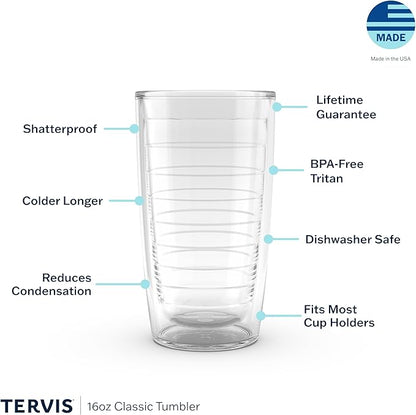 Tervis Clear & Colorful Tabletop Made in USA Double Walled Insulated Tumbler Travel Cup Keeps Drinks Cold & Hot, 16oz - 4pk, Pink Sand