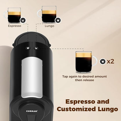 CHULUX Mini Espresso Machine, 20 Bar Single Cup Coffee Maker, Dual Brew Modes for Espresso and Lungo, 1400W Fast Brewing, Mystic Black (Upgrade Model)