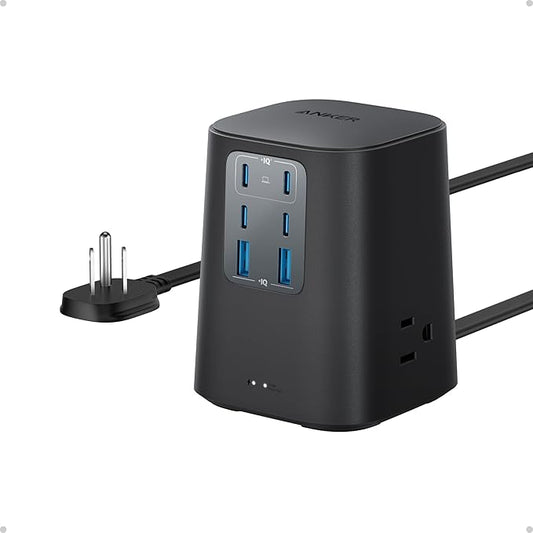 Anker Desktop Charger, 9-in-1 Power Strip with 300J Surge Protector, 5ft Flat Plug Extension Cord with Multiple Devices, 100W USB C Charger with 3 AC, 2 USB A, 4 USB C, Home Office, Desk Accessories