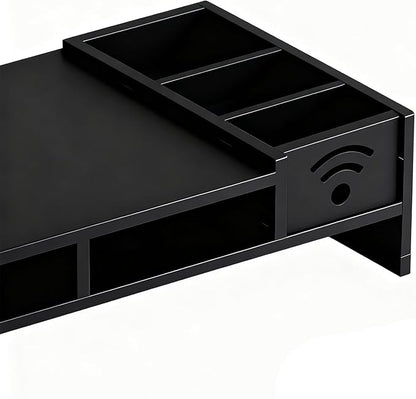 Desk Monitor Stand, 2-Tier Ergonomic Shelf, Black 4.3in Riser, Computer Screen Organizer, Laptop TV Holder, Work Table Storage, For Home Dorm Office Setup