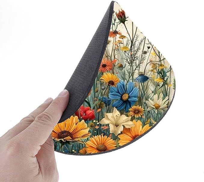 Colorful Garden Flowers Round Art Mouse Pad Round Non-Slip Rubber Mousepad Laptop Office Computer Decor Cute Desk Accessories Customized Design Mouse Pad