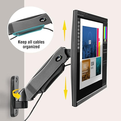 ELG Full Motion Swivel Monitor Wall Mount Stand Gas Spring for 17” to 35'' Display (4.4lbs to 19.8lbs Load), Arm Max Extension 15 inches, Computer Monitor Bracket, F410, Black
