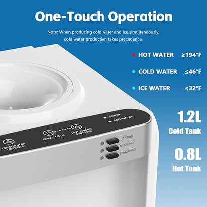 3 in 1 Water Cooler Dispenser with Ice Maker, Hot and Cold Water Dispenser for Home Office, 33lbs/24H, Top Loading 3 or 5 Gallon, Child Lock, Bullet Ice, White