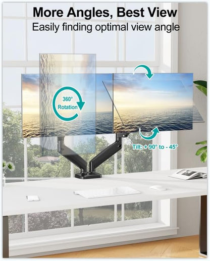 MOUNT PRO Dual Monitor Mount Fits 13 to 32 Inch Computer Screen, Height Adjustable Monitor Stand for 2 Monitors, Gas Spring Display Arm Holds up to 17.6lbs Each, Monitor Desk VESA Mount 75x75, 100x100