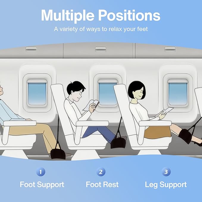 Airplane Foot Hammock, Portable Airplane Footrest to Relax Feet, Adjustable Foot Hanger for Long Trip Home Office, Travel Essentials, Navy