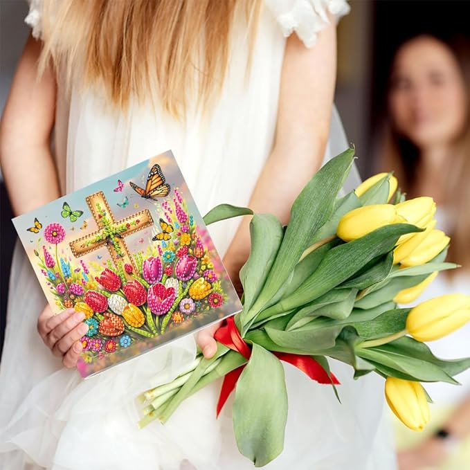 6pcs DIY Cross Diamond Art Painting Greeting Cards Kit, Rhinestone Art Holiday Birthday Card Set with Envelopes, DIY Festival Craft for Girlfriend, Christmas Valentine Gift Making Supplies