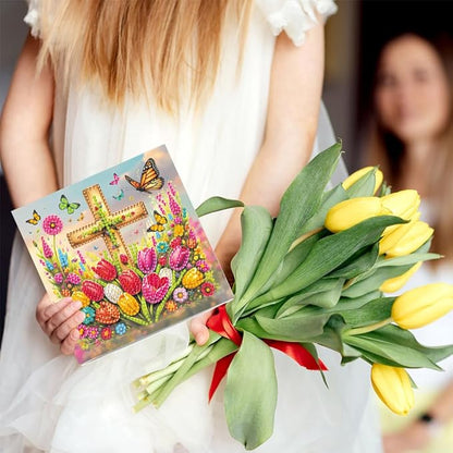 6pcs DIY Cross Diamond Art Painting Greeting Cards Kit, Rhinestone Art Holiday Birthday Card Set with Envelopes, DIY Festival Craft for Girlfriend, Christmas Valentine Gift Making Supplies