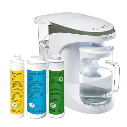 AquaTru Carafe Alkaline Countertop Water Purifier | Certified 4-Stage RO System Removes 84 Contaminants Including Forever Chemicals, Lead & Fluoride | Adds Healthy Minerals | No Plumbing