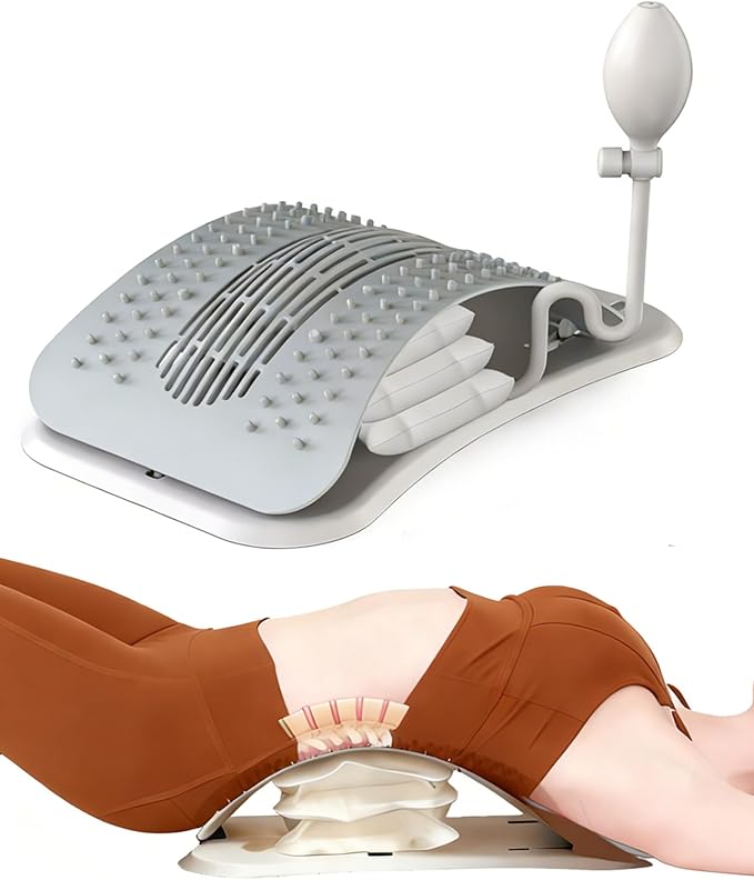 Manual Advanced Back Stretcher for Lower Back Pain Relief with Acupressure Nodes, Manual Adjustable Lumbar Traction Device for Spinal Decompression&Posture Corrector