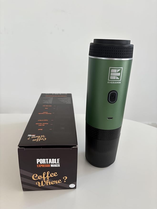 Portable Electric Espresso Machine, Car Coffee Maker for Travel Camping, Battery Powered Coffee Brewer Compatible with Ground Coffee & NS Capsules, Green