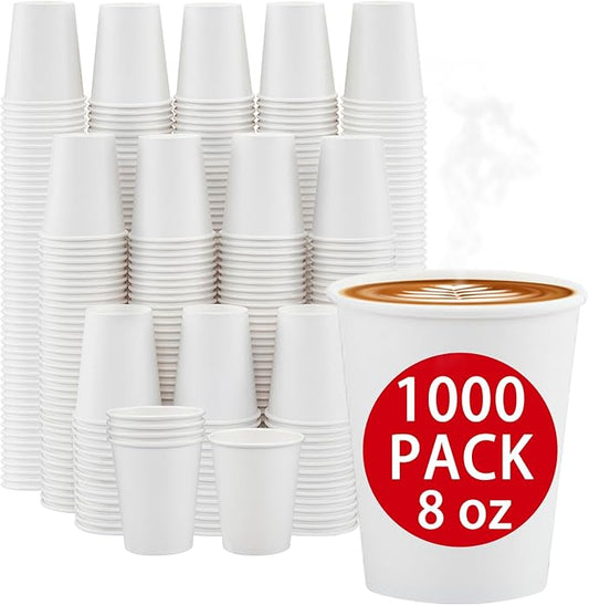 1000 Count Paper Cups 8 oz, Disposable Coffee Cups Bulk, Thickened Durable Drinking Cups for Hot or Cold Beverage, Home, Office, Party, Business, Events