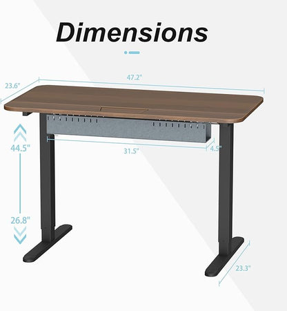 Standing Desk with Cable Management Tray, 48"x24" Electric Height Adjustable Sit Stand Desk, Memory Presets, Anti-Collision, Workstation for Home Office, Walnut Top Black Frame