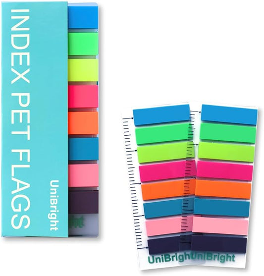 Sticky Tabs, 400 Pcs, with 4 Inch Bookmark Ruler, 8 Neon Colors 2 Sets, Use as Annotation Tabs, Book Tabs, Notebook Tabs, Page Tabs and Page Markers