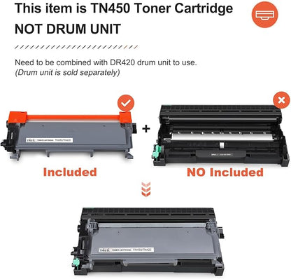 v4ink Compatible TN450 Toner Cartridge Replacement for Brother TN450 TN420 Toner Cartridge High Yield Use for HL-2240d HL-2270dw HL-2280dw MFC-7360n MFC-7860dw IntelliFax 2840 2940 Printer 2 Packs