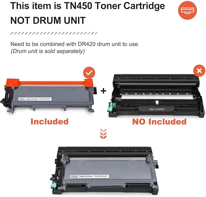 v4ink 4PK TN450 Toner Cartridge Compatible Replacement for Brother TN450 TN420 Toner Cartridge High Yield Black Ink for HL-2240d HL-2270dw HL-2280dw MFC-7360n MFC-7860dw IntelliFax 2840 2940 Printer