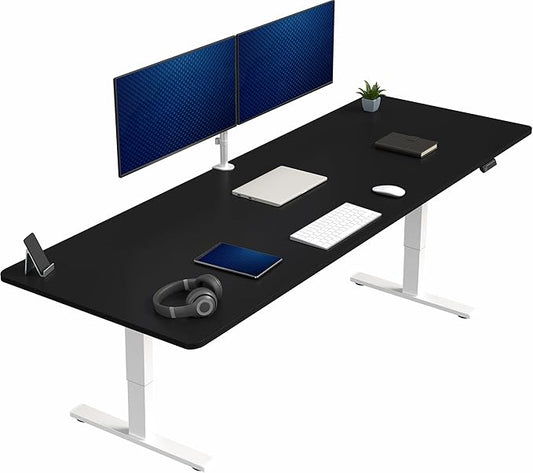 VIVO Large Electric 83 x 30 in Standing Desk, Memory Height Adjustment, 1B Series, Black Top White Frame, DESK-KIT-1W8B
