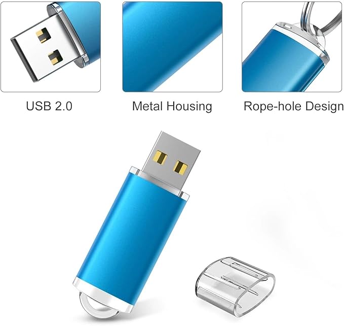 Generic 64GB Flash Drive 5 Pack USB 2.0 Flash Drive Thumb Drive USB Flash Driver Drive Pack Keychain Design Jump Drives Memory Stick for Data Storage(5 Pack Plastic USB Blue, 64GB)