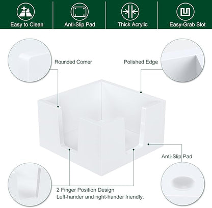 Acrylic Sticky Note Holder, Self-Stick Note Pad Holder W/O Pads - Note Dispenser Memo Pad Holder Desk Organizer for School Office Home (3''x3'' White)