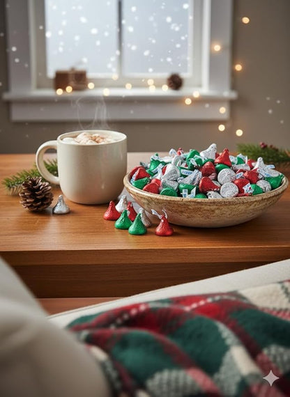 Milk Chocolate Kisess, 2 lb Bulk Bag (Approx. 200 Pieces) | Christmas Candy Gift Set & Stocking Stuffers | Red, Green, Silver Foil Wrapped for Holiday Parties, Baking, and Candy Bowls 2 Pounds