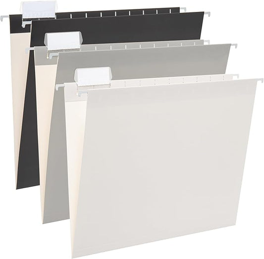Y YOMA 6 Pack Gradient Hanging File Folders Letter Size Decorative Hanging Folder Pretty File Folder Organizer for Filing Cabinet Office Home with 1/5-Cut Adjustable Tabs, Ash Grey