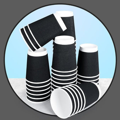 three leaf 9 Oz. Ripple Wall Cups Individually Wrapped, (Black) 900 Ct. Hot/Cold Cup For Coffee, Water, Tea, Juice, Picnic, Party, Travel And Events For Hotel and Motels (20 Packs Of 45)
