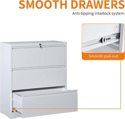 Locking Filing Cabinet with 3 Drawer Heavy Duty Large Metal Cabinet Home Office Lateral File Cabinets Wide Steel Cabinets for Legal/Letter Size File,Assembly Required