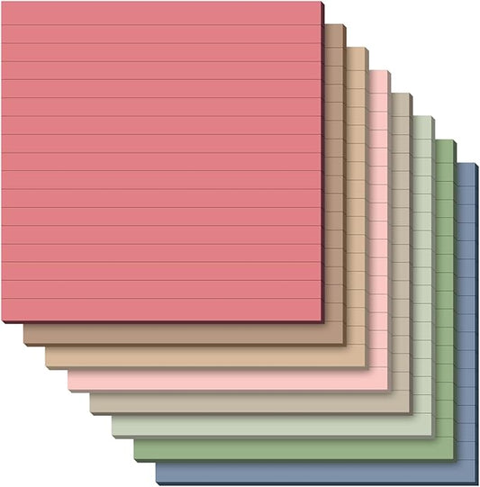 8 Pads Big Sticky Notes 11 x 11 Inch Lined Jumbo Large Sticky Notes for Wall,Giant Strong Power Memo Square Post for Office, 25 Sheets/Pad(Retro Color)
