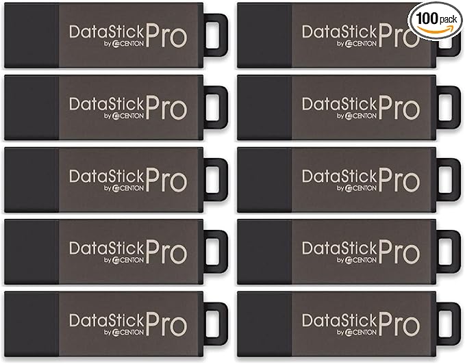 8GB DataStick Pro by Centon, 100 Pack, USB 2.0 Flash Drive Memory Stick for Storage and Backup