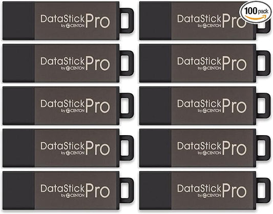 8GB DataStick Pro by Centon, 100 Pack, USB 2.0 Flash Drive Memory Stick for Storage and Backup