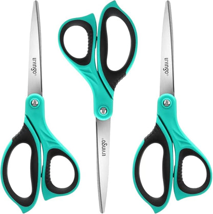 LIVINGO Scissors All Purpose Heavy Duty - 3 Pack 8.5” Blue Sharp Shears for Office Home and School Crafting Sewing Cutting Paper Fabric