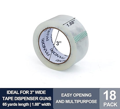 PANDRI Packing Tape, 18 Rolls Heavy Duty Clear Packaging Tape for Shipping Packaging Moving Sealing, 1.88 inches Wide, 65 Yards Per Roll, Total 1170 Yards