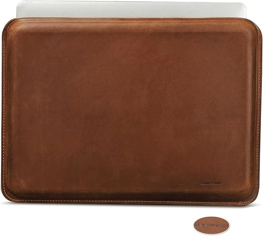 Top Grain Leather 16.2" Slim PC Sleeve Case, Solid Vintage Design, Handmade, Compatible with MacBook Pro 16.2" A2485 M1 Max 15" Touch Bar A2141 A1707 Pro 16" Touch ID A1990, Brown 16.2 Inch