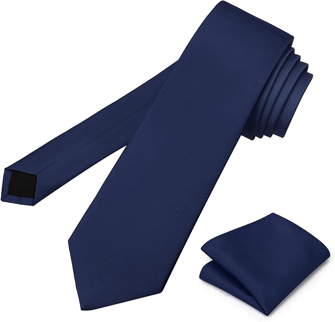 PenSee Men's Tie Set Solid Pure Color 3.15" (8CM) Classic Formal Plain Necktie and Pocket Square Set For Men