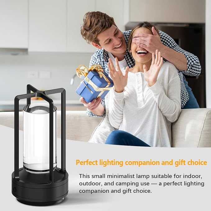 Cordless Portable Table Lamp Rechargeable for Indoor/Outdoor, 3000mAh Small Battery Powered Operated Lights, 3 Color Modes Dimmable Waterproof, LED Desk Lamp for Restaurant/Bedroom/Camping (Black)