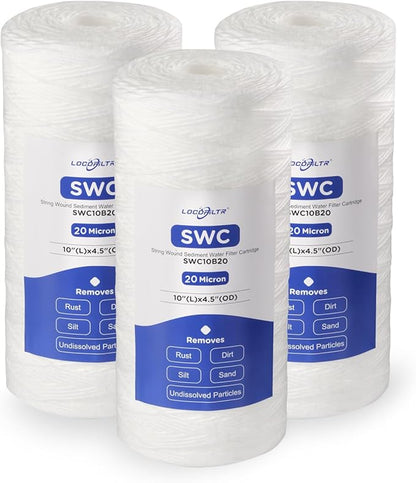 20 Micron 10" x 4.5" Whole House String Wound Sediment Well Water Filter Cartridge Replacement for CW25-BBS, SWC-45-1020, WP25BB97P, RS24, SP-WP25-BB, WH-HD200-C (Pack of 3)