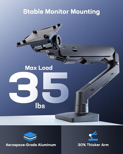 HUANUO Heavy Duty Monitor Arm for 49 inches Screens up to 35 lbs, Aluminum Ultrawide Screen Arm for Samsung Odyssey G9 and More, Fully Adjustable Monitor Stand for Desk, VESA 100x100mm, Black