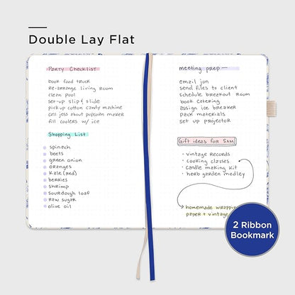 A5 Hardcover Bullet Dotted Journal, 160 Pages 100 gsm Thick Paper, 3 Sheets of Stickers Included - 5.7'' x 8'' (Blue Flowers)