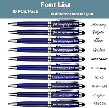 Ancolo Personalized retractable pens with Stylus tip stylish pens - Engraved with Your Name or Message, Phone Number Black ink Perfect for Bank, Office, Hotel Lobbies 10 Pens/Box