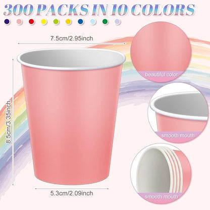 Dingion 300 pcs Colorful Paper Cups 8 oz Valentine Hot Cups Disposable Mouthwash Holiday Party Cup for Tea Coffee Valentine New Year Birthday Party