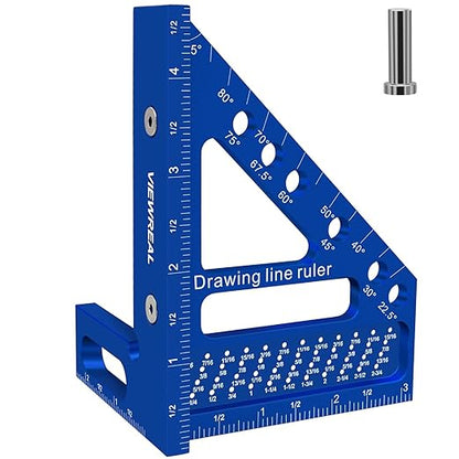 3D Multi-Angle Aluminum Alloy Woodworking Square Ruler, 22.5-90 Degree Protractor, High Precision Miter Triangle Ruler for Engineers, Carpenters, and Craftsmen