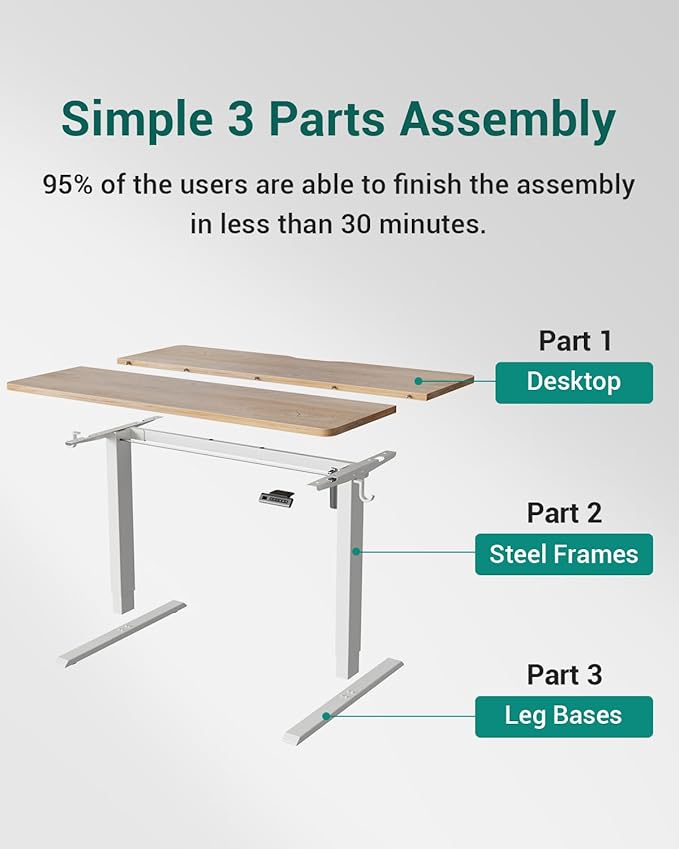 FEZIBO Standing Desk, 63×28 Inches Electric Height Adjustable, Sit Stand Up Table, Computer Office Desk with Splice Board, While Frame/Maple TOP
