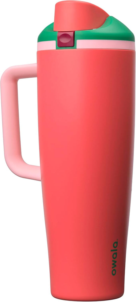 Owala FreeSip Tumbler Insulated Stainless Steel Water Bottle with Built-in Straw and Side Handle, For Travel, Work, School, and Sports, 40oz, BPA Free, Leak Proof, Strawberry Fields