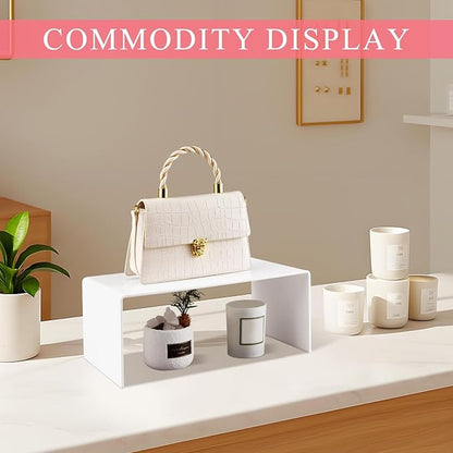 2 Pcs 14 Inch Large Acrylic Risers Display Stands 5 mm Thick Acrylic Shelf Riser Showcase for Collectibles Jewelry Cupcakes Food Figures Perfume Cabinet (White)