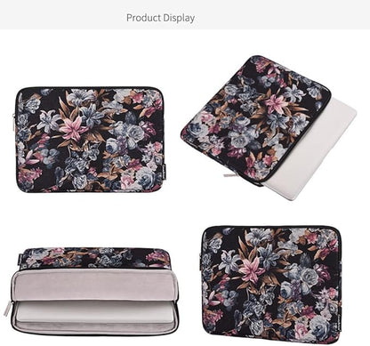 Laptop Sleeve 14 Inch,Waterproof Protective Notebook Case Briefcase Carrying Bag Compatible with MacBook,Acer,Asus, Dell,Lenovo,Microsoft,HP Laptop Cover (Black Flowers-01, 15 inch)