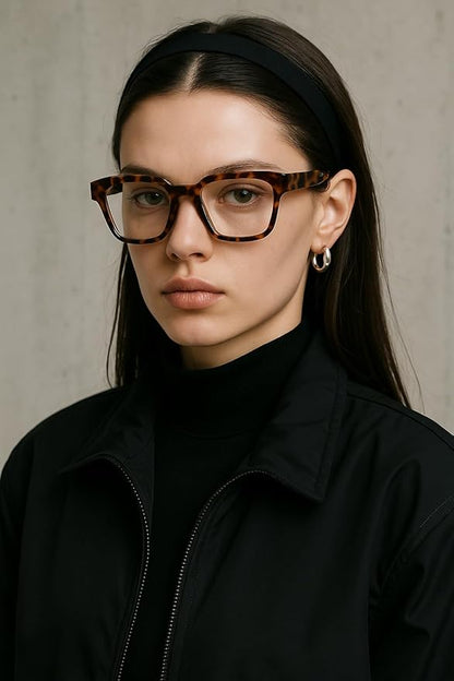 TIJN Blue Light Blocking Glasses for Women Men TR90 Rectangle Frame and Chic Preppy Style Computer Screen Glasses