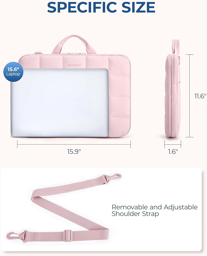BAGSMART 15-16 inch Laptop Case with Strap, Fluffy Padded Laptop Bag with Handle, MacBook Case Compatible with MacBook Air/Pro 15.6 inch, Laptop Briefcase Fitted with Dell, HP, Lenovo