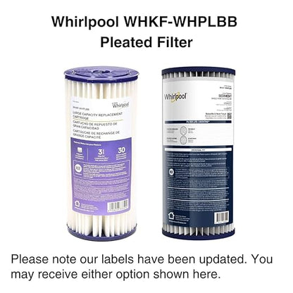 Whirlpool WHKF-WHPLBB Whole House Large Capacity Pleated Sediment Filter, Upgraded 20 Micron Reduces Sand, Soil, Silt & Rust, Fits 4.5" Diameter Standard Home Water Filter Housings